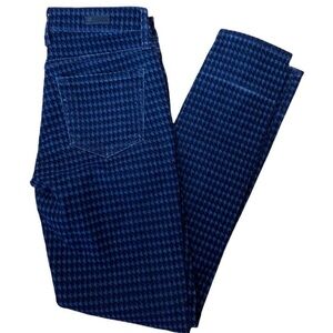 Mia Toothpick Skinny Midnight-Blue Black Houndstooth Corduroy Pants